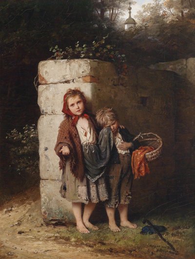 Bettelnde Kinder, signiert, datiert, bezeichnet Meyer von Bremen von Johann Georg Meyer